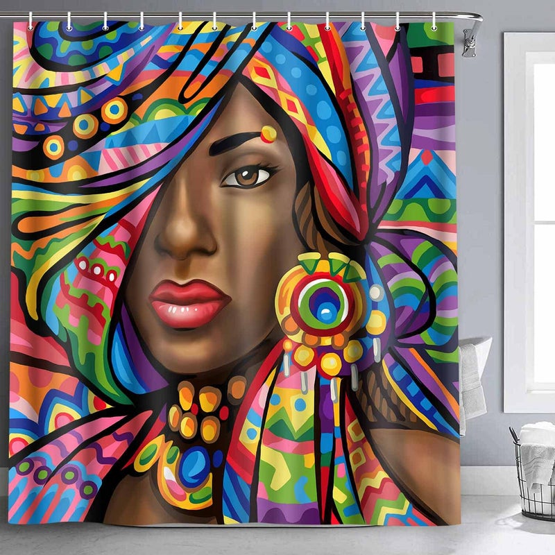NTETSN African American Woman Shower Curtain, Women Bath Curtains, Waterproof Upgrade Polyester Fabric Bathroom Decor Set with 12 Hooks, 72 x 72 Inches, LYNT896-72 - Image 1